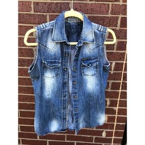 Denim Button down sleeveless top / vest
